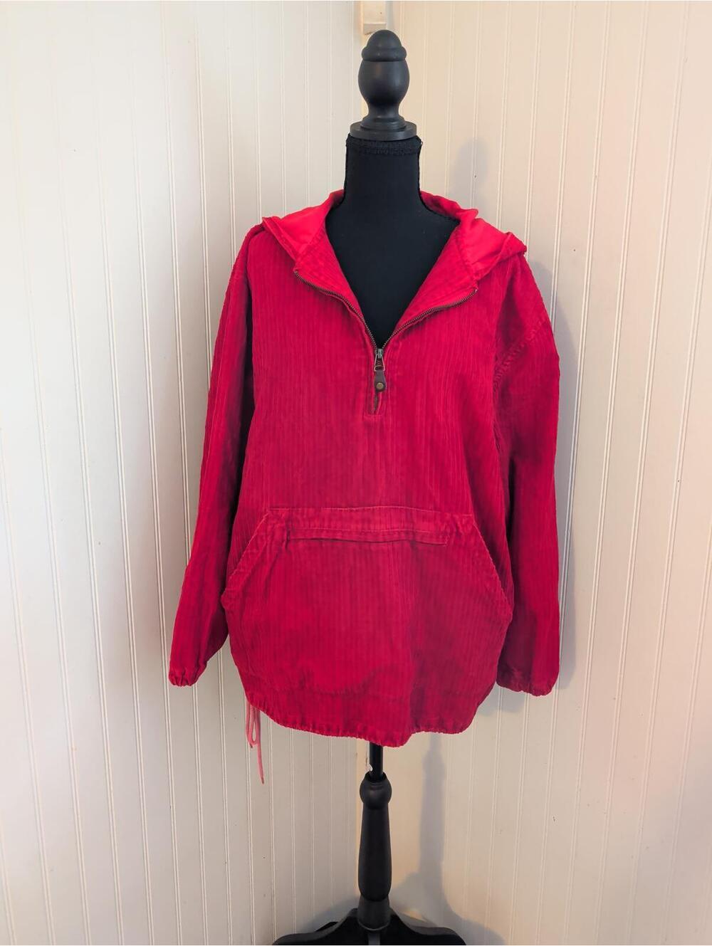 Paul Harris Design Streetwear Outdoors Red Corduroy Half-Zip Hoodie Medium